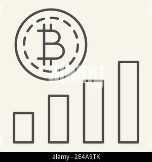 Bitcoin chart thin line icon. Crypto graph vector illustration isolated on white. Cryptocurrency diagram outline style design, designed for web and Stock Vector
