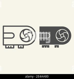 Video card line and glyph icon. Chip vector illustration isolated on white. Cooler outline style design, designed for web and app. Eps 10. Stock Vector