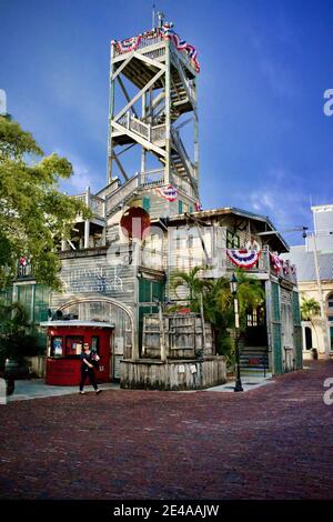 Mallory Square in Historic Key West, Florida.  Mel Fisher Maritime museum and sight seeing tower.  Vacation destination. Stock Photo