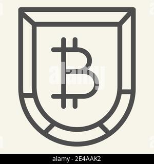 Protect bitcoin line icon. Bitcoin shield vector illustration isolated on white. Cryptocurrency security outline style design, designed for web and Stock Vector