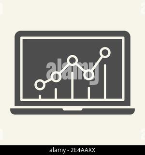 Chart on laptop solid icon. Graph on monitor vector illustration isolated on white. Notebook with chart glyph style design, designed for web and app Stock Vector