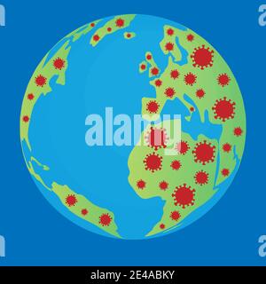 Coronavirus on the earth globe, global pandemic concept Stock Vector