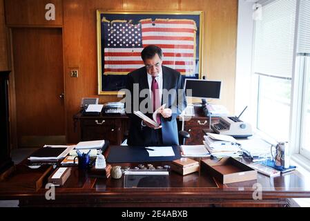 CIA Director Leon Panetta poses in his office at the CIA headquarters in Langley, Virginia, USA on May 14, 2009. Photo by Olivier Douliery/ABACAPRESS.COM Stock Photo