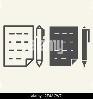 Document with pen line and glyph icon. List and pen vector illustration isolated on white. Paper outline style design, designed for web and app. Eps Stock Vector