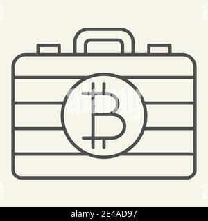 Bitcoin case thin line icon. Portfolio with crypto coins vector illustration isolated on white. Cryptocurrency bag outline style design, designed for Stock Vector
