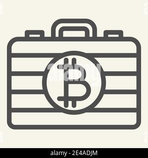 Bitcoin case line icon. Portfolio with crypto coins vector illustration isolated on white. Cryptocurrency bag outline style design, designed for web Stock Vector
