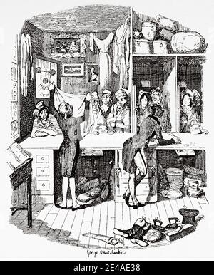 The Pawnbroker's Shop. Old illustration for Sketches by Boz. Charles Dickens Stock Photo