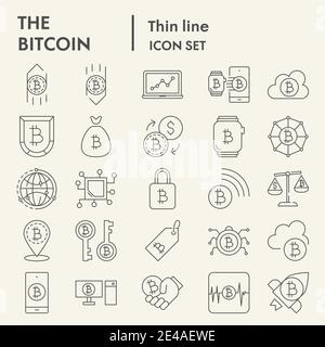 Bitcoin thin line icon set, crypto symbols collection, vector sketches, logo illustrations, digital currency signs linear pictograms package isolated Stock Vector