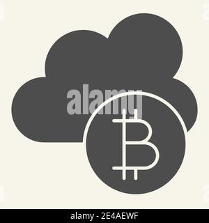Cryptocurrency cloud solid icon. Bitcoin and cloud vector illustration isolated on white. Cryptocurrency mining glyph style design, designed for web Stock Vector