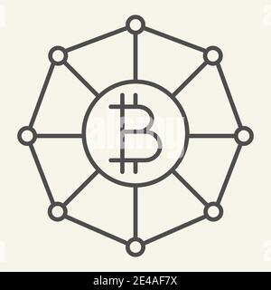 Blockchain world thin line icon. Cryptocurrency network vector illustration isolated on white. Cryptocurrency grid outline style design, designed for Stock Vector