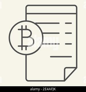 Blockchain contract thin line icon. Bitcoin document vector illustration isolated on white. Cryptocurrency paper outline style design, designed for Stock Vector