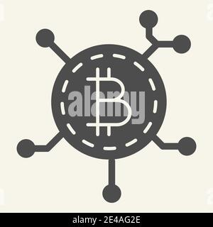 Blockchain technology solid icon. Bitcoin communication vector illustration isolated on white. Crypto coin chip glyph style design, designed for web Stock Vector
