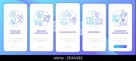 Cost cutting measures onboarding mobile app page screen with concepts Stock Vector