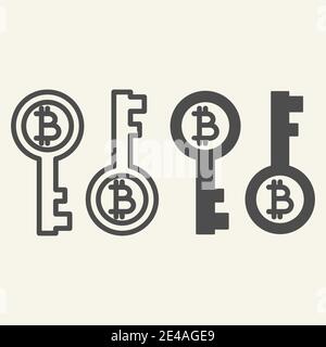 Bitcoin key line and glyph icon. Bitcoin security vector illustration isolated on white. Cryptocurrency electronic key outline style design, designed Stock Vector