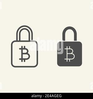 Bitcoin lock line and glyph icon. Bitcoin security vector illustration isolated on white. Cryptocurrency protection outline style design, designed for Stock Vector