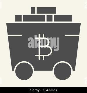 Bitcoin mining cart solid icon. Crypto carriage vector illustration isolated on white. Bitcoin transportation glyph style design, designed for web and Stock Vector