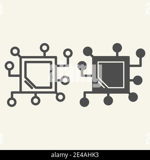 Memory chip line and glyph icon. Cpu vector illustration isolated on white. Microchip outline style design, designed for web and app. Eps 10. Stock Vector