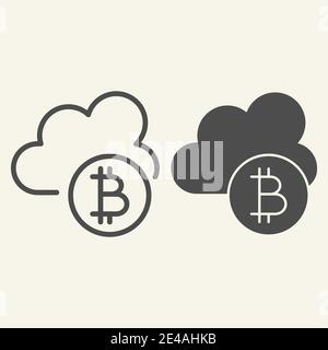Cryptocurrency cloud line and glyph icon. Bitcoin and cloud vector illustration isolated on white. Cryptocurrency mining outline style design Stock Vector