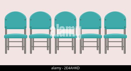 Group of red plastic chairs with flat and solid color design. Illustrated vector. Stock Vector