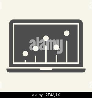 Seo graph solid icon. Chart on laptop vector illustration isolated on white. Computer with diagram glyph style design, designed for web and app. Eps Stock Vector