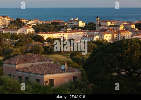 City at the waterfront, Ile De La Pietra, l'Ile-Rousse, La Balagne, Haute-Corse, Corsica, France Stock Photo