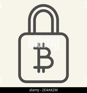 Bitcoin lock line icon. Bitcoin security vector illustration isolated on white. Cryptocurrency protection outline style design, designed for web and Stock Vector