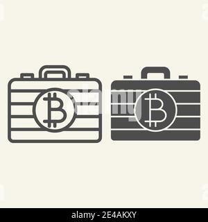 Bitcoin case line and glyph icon. Portfolio with crypto coins vector illustration isolated on white. Cryptocurrency bag outline style design, designed Stock Vector