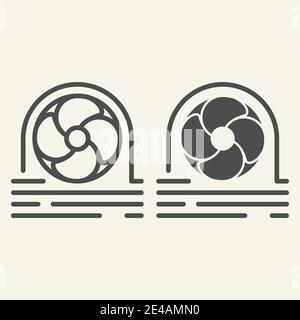 Fan cooler line and glyph icon. Blower vector illustration isolated on white. Computer ventilator outline style design, designed for web and app. Eps Stock Vector