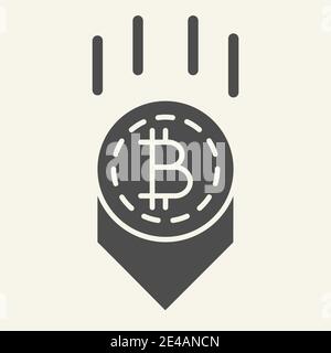 Bitcoin down arrow solid icon. Fall bitcoin vector illustration isolated on white. Cryptocurrency decrease glyph style design, designed for web and Stock Vector