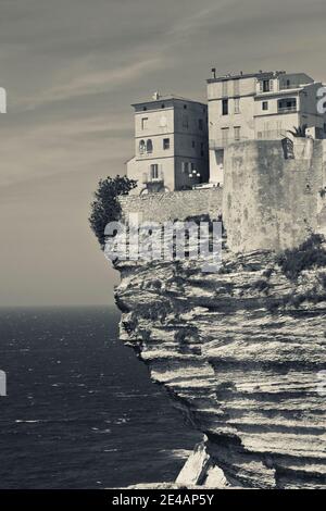 Houses on a cliff, Bonifacio, Corse-Du-Sud, Corsica, France Stock Photo