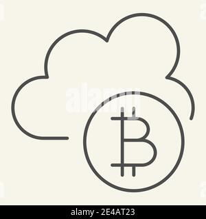 Cryptocurrency cloud thin line icon. Bitcoin and cloud vector illustration isolated on white. Cryptocurrency mining outline style design, designed for Stock Vector