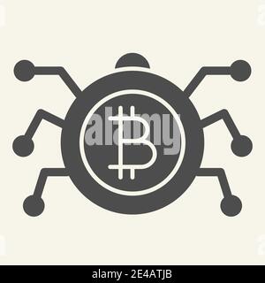 Bitcoin microchip solid icon. Crypto chip vector illustration isolated on white. Cryptocurrency cpu glyph style design, designed for web and app. Eps Stock Vector