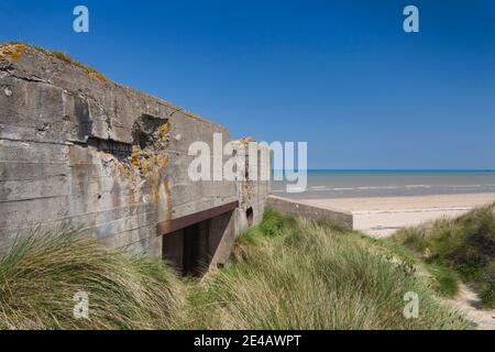 Ruins of German bunkers on Utah Beach, Sainte-Marie-du-Mont, D-Day Beaches Area, Manche, Normandy, France Stock Photo