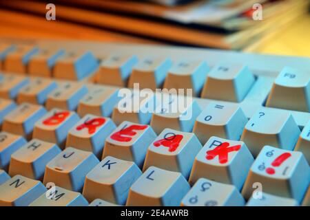 Detail of a computer keyboard with BREAK written on it with marker Stock Photo