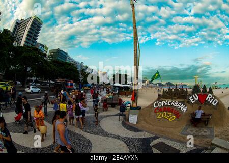 Rio de Janeiro, Brazil  January 22, 2019 Tourists on the Copacabana beach sidewalk Stock Photo