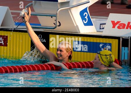 Germany's Britta Steffen celebrates after winning the final of the 50 Meters Freestyle at the FINA Swimming World Championships in Rome, Italy on August 2st, 2009. Photo by Henri Szwarc/ABACAPRESS.COM Stock Photo