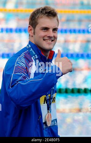 Great Britain's Liam Tancock celebrates after winning the final of the 50 meters backstroke at the FINA Swimming World Championships in Rome, Italy, on August 2st, 2009. Photo by Henri Szwarc/ABACAPRESS.COM Stock Photo