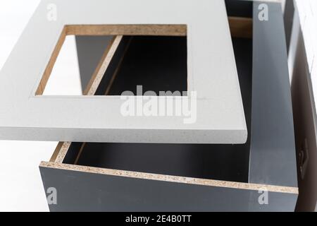 In the kitchen, the square is square-cut for installation of the countertop Stock Photo