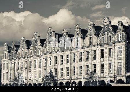 Low angle view of Grand Place buildings, Arras, Pas-De-Calais, Nord-Pas-De-Calais, France Stock Photo