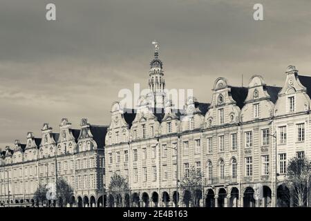 Grand Place buildings and town hall tower, Arras, Pas-De-Calais, Nord-Pas-De-Calais, France Stock Photo