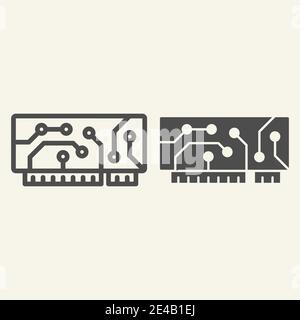 Microchip line and glyph icon. Circuit vector illustration isolated on white. Motherboard outline style design, designed for web and app. Eps 10. Stock Vector