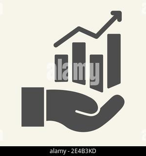 Hand holding graph solid icon. Growth chart in palm vector illustration isolated on white. Management glyph style design, designed for web and app Stock Vector