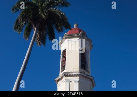 Low angle view of bell tower of a cathedral, Purisima Concepcion Cathedral, Cienfuegos, Cuba Stock Photo