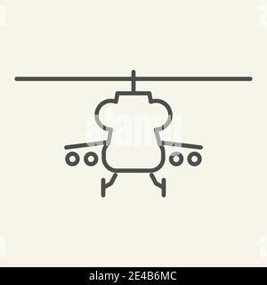 Combat helicopter thin line icon. Military copter vector illustration isolated on white. Chopper outline style design, designed for web and app. Eps Stock Vector