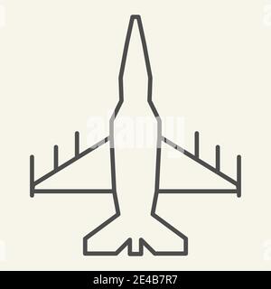 Fighter aircraft thin line icon. Military airplane vector illustration isolated on white. Aviation outline style design, designed for web and app. Eps Stock Vector