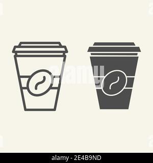 Coffee to go line and glyph icon. Disposable cup vector illustration isolated on white. Coffe takeaway outline style design, designed for web and app Stock Vector
