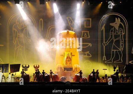 Atmosphere during a multi-million euros show organised in Tripoli, Libya, on September 1st, 2009, as part of many festivities to celebrate 40th anniversary of 'Al Fateh' revolution, lead by Muammar Gaddafi, on September 1st, 1969. The show was celebrating different aspects of Libyan history, from Libyan pharaon to Gaddafi's 'green power'. Photo by Ammar Abd Rabbo/ABACAPRESS.COM Stock Photo