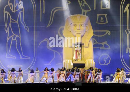 Atmosphere during a multi-million euros show organised in Tripoli, Libya, on September 1st, 2009, as part of many festivities to celebrate 40th anniversary of 'Al Fateh' revolution, lead by Muammar Gaddafi, on September 1st, 1969. The show was celebrating different aspects of Libyan history, from Libyan pharaon to Gaddafi's 'green power'. Photo by Ammar Abd Rabbo/ABACAPRESS.COM Stock Photo