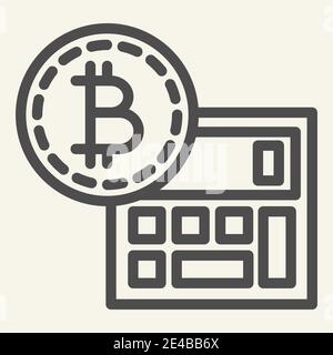 Bitcoin calculator line icon. Accounting and crypto coin vector illustration isolated on white. Cryptocurrency calculation outline style design Stock Vector