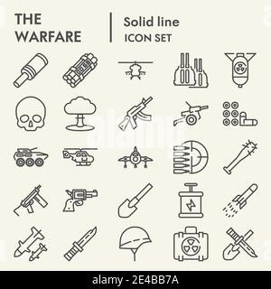 Warfare line icon set, army symbols collection, vector sketches, logo illustrations, war signs linear pictograms package isolated on white background Stock Vector
